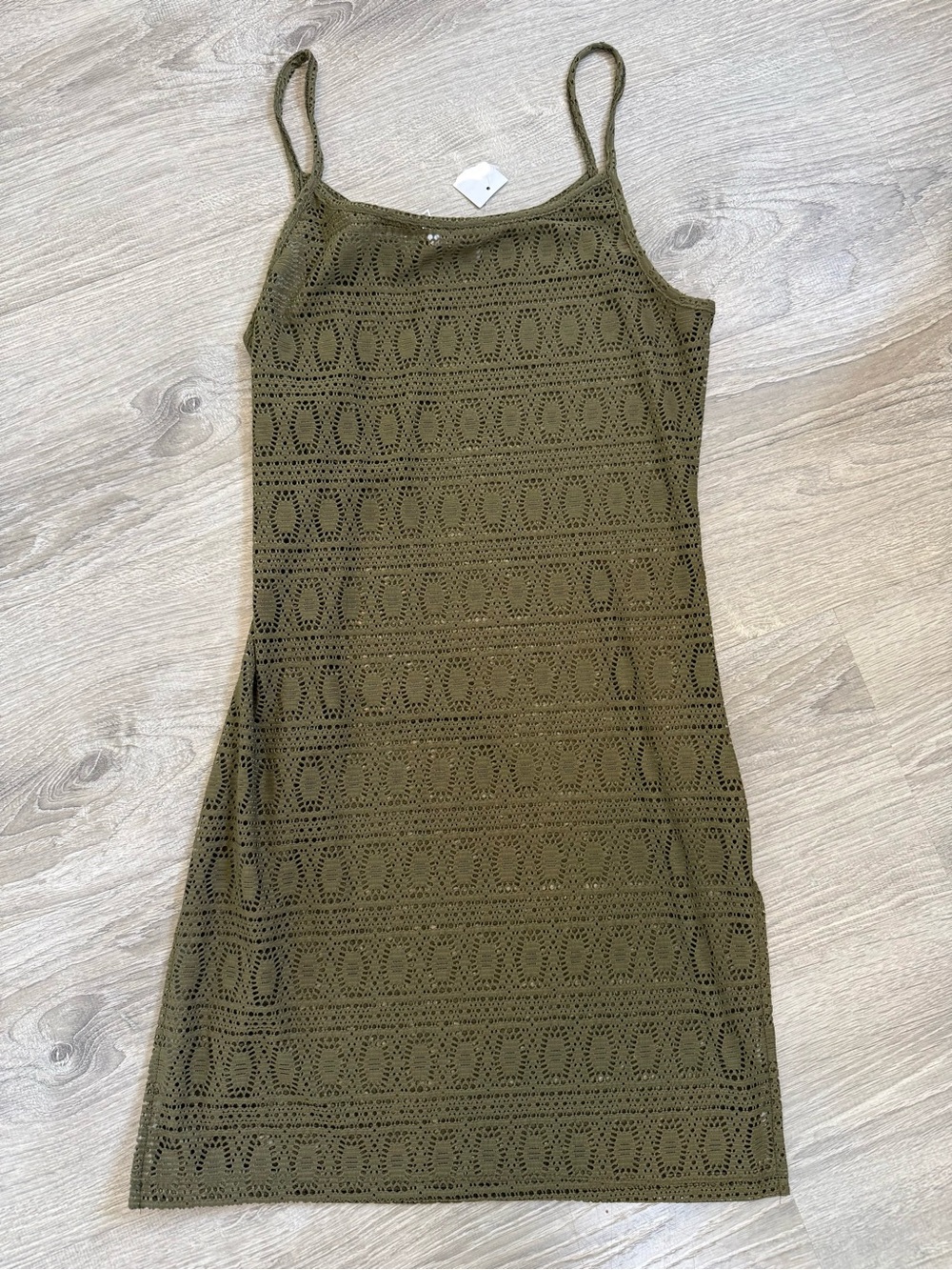 refuge Swim Bathing Suit Cover Up sheer Olive Green crochet lightweight